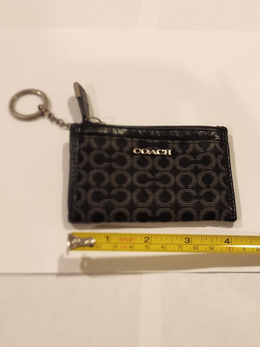Vintage Coach Black Signature Jacquard Zip Card Case Keychain Wallet